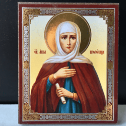 St Anna the Prophetess | Miniature icon on wood | Silver and gold foiled | Size: 2,5" x 3,5"