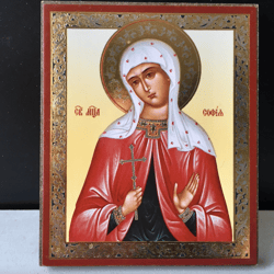 Saint Sophia | Miniature icon on wood | Silver and gold foiled | Size: 2,5" x 3,5"