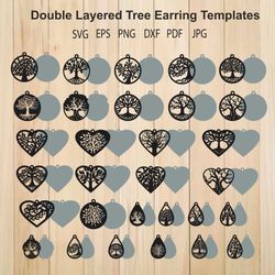 Tree Earring SVG Templates, Earrings SVG, Tree of Life Earrings SVG, Pendant Svg, Tree Inside Circle, Tree of Life Laser