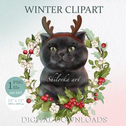 Scottish fold grey cat, cat costume christmas deer. Sublimation PNG. Clipart PNG. Digital download.