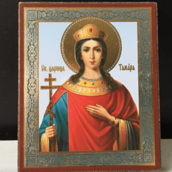 St. Tamara, Queen of Georgia | Miniature icon on wood | Silver and gold foiled | Size: 2,5" x 3,5"