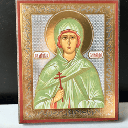 Saint Zenaida  | Miniature icon on wood | Silver and gold foiled | Size: 2,5" x 3,5"