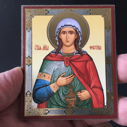 Saint Photine icon of Samaria  | Miniature icon on wood | Silver and gold foiled | Size: 2,5" x 3,5"