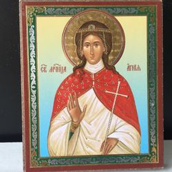 Saint Agni  | Miniature icon on wood | Silver and gold foiled | Size: 2,5" x 3,5"