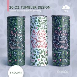 Seamless Christmas 20 Oz Skinny Tumbler Sublimation Design, PNG, Believe In The Magic Of Christmas, Digital Download