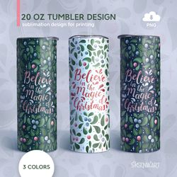 seamless christmas 20 oz skinny tumbler sublimation design, png, believe in the magic of christmas, digital download