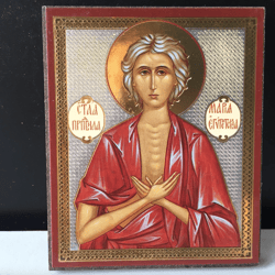 St. Mary of Egypt | Miniature icon on wood | Silver and gold foiled  | Size: 2,5" x 3,5"