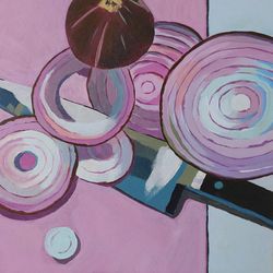 onion rings painting original art oil painting still life wall decor