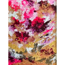 abstract painting original interior art gold wall art contemporary art painting pink abstract artwork