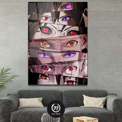 Japanese Anime Manga Characters Eyes Poster, Poster, Naruto Shippuden Tempered Glass Wall Art, Child Wall Art, Anime