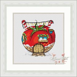 Tomato. Fairytale houses. Cross stitch pattern pdf & css
