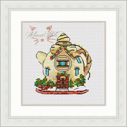 Teapot. Fairytale houses. Cross stitch pattern pdf & css