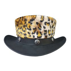 leopard fur leather top hat