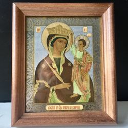 Look at humility Mother of God | In wooden frame with glass | Lithography icon | Size: 6" x 5"