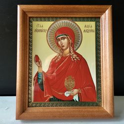 Saint Mary Magdalene, Orthodox Catholic  | Icon Gold Foiled in Wooden  frame with Glass 6" x 5" | Handcrafted