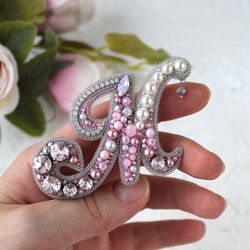 Custom Pink Embroidered Letter Brooch Handmade. Personalized Brooch. Name Pin. Personalized Gifts