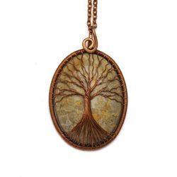 Jasper Tree Of Life Pendant Positive Energy Necklace Wedding Anniversary Gift For Man Gift For Woman Good Luck Necklace