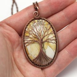 Mookaite Tree Of Life Pendant Good Luck Necklace Copper Wire Wrapped Necklace Protection Amulet Necklace Gift For Women