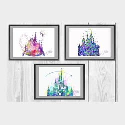 Cinderella's castle Disney Set Art Print Digital Files nursery room watercolor