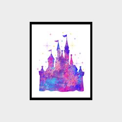 Cinderella's castle Disney Art Print Digital Files nursery room watercolor