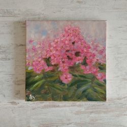 Pink Phlox Original Oil Painting Garden Flowers Artwork Country Style Wall Art Floral Oil Painting