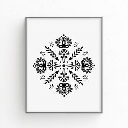 Black and white snowflake print, Monochrome art, Snowflake printable wall art, Minimal winter print | DIGITAL PRINTS