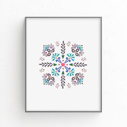 Snowflake art print, Scandi snowflake printable, Norwegian folk art, Scandinavian Christmas print | DIGITAL PRINTS