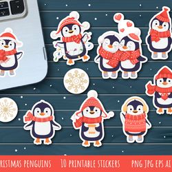 Christmas penguins stickers, Printable stickers designs, Instant Download, Digital Download