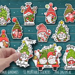 Christmas gnome stickers, Printable stickers designs, Instant Download, Digital Download