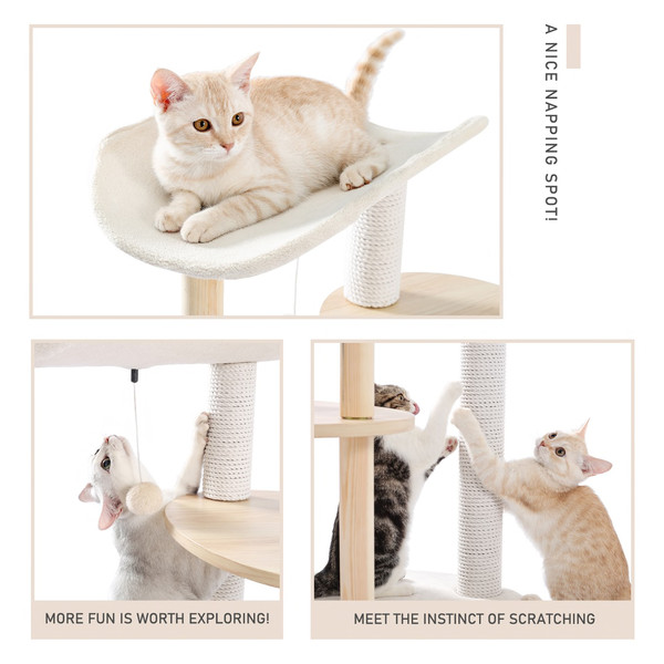 cat-on-the-perch-and-cats-using-cotton-cat-scratcher-on-the-modern-cat-tower