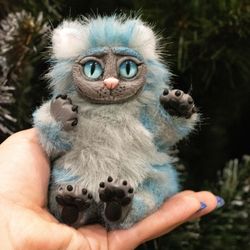 Cheshire Cat, ooak ,handmade gift, furry animal, kawaii plush, poseable doll ,black friday