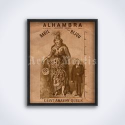 Alhambra Giant Amazon Queen antique circus freak show printable art, print, poster (Digital Download)