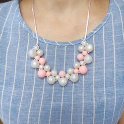 Pearl necklace, Modern silicone necklace for women, Pink Statement necklace, Woven Necklace, Silicone Fidget Beads