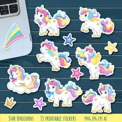 Unicorn stickers, Printable stickers designs, Instant Download, Digital Download