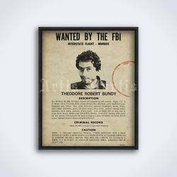 Ted Bundy Wanted by the FBI poster, detective, true crime printable art, print (Digital Download)