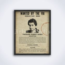 ted bundy wanted by the fbi poster, detective, true crime printable art, print (digital download)