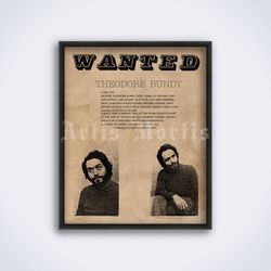 ted bundy wanted poster, prison, escape, detective, true crime printable art, print (digital download)