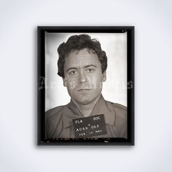 Ted Bundy mugshot, prison, arrest, police, detective, true crime printable art, print, poster (Digital Download)
