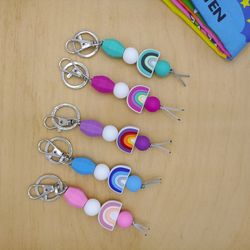 Silicone Bead Keychain with Rainbow, Handbag Charm, Bag Charm, Colored Keychain, Boho Keyring, Keychain Charm