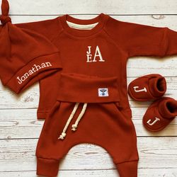 Terracotta newborn coming home outfit Personalized baby gift Minimalist baby clothes
