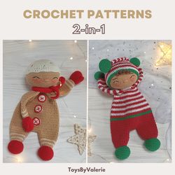 2-IN-1 Christmas Baby Lovey Elf and Gingerbread Man Crochet Patterns PDF, Amigurumi Sleeping Rag Dolls Pattern (ENG)