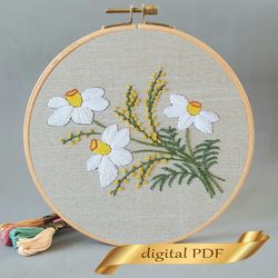 Daffodils pattern pdf embroidery, Easy hand embroidery DIY