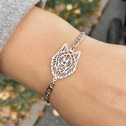 Origami wolf bracelet, Stainless steel jewelry, Animal jewelry