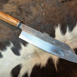 handmade damascus chef knife with leather cover, kitchen knife, damascus knife set, kitchen knives set