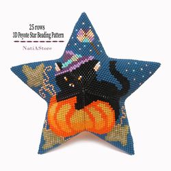 Black Cat & Pumpkin  - 3D Peyote Star Beading PDF Pattern / Halloween / Beaded star