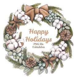wreath clipart. christmas wreath sticker. clipart christmas watercolor wreath. digital printable poster