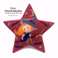 Witch Girl / 3D Peyote Star Beading PDF Pattern / Halloween Ornament / Beaded Star