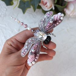 Pink Dragonfly Brooch Handmade. Beaded Insect Brooch. Best Friend Gifts