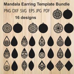 Earrings SVG Bundle, Earring Templates For Laser Cutting, Cricut, Silhouette Studio, Mandala Earrings SVG Laser Cut File