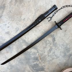 handmade katana - 1060 steel black blade - real japanese katana samurai swords with black scabbard